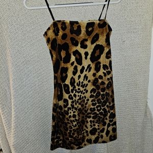 Leppard print mini dress with adjustable straps.